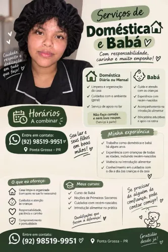 Serviço de babá/faxineira
