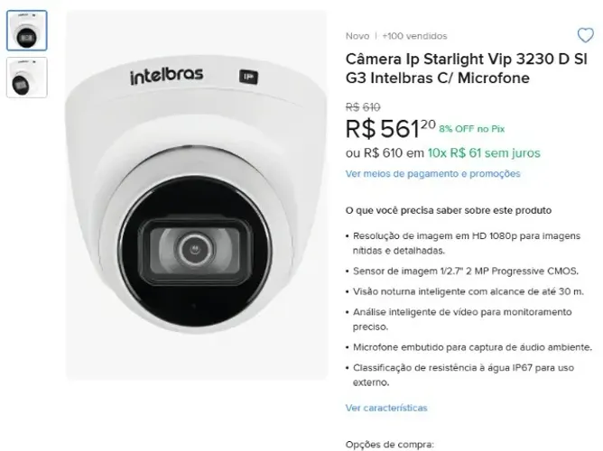 Camera intelbras IP com Microfone (FULL HD)
