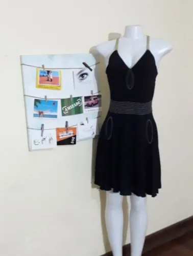 Vestido preto armani luxo pesponto evento alça tam P