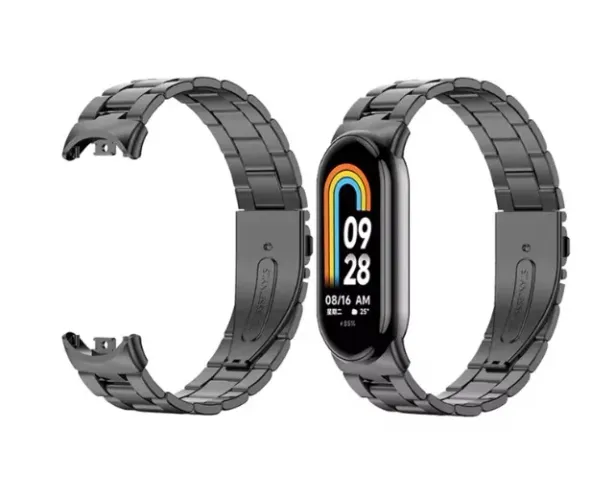 Pulseira metálica p/ relógio mi band 8, 9 e 10 Prata / Preta