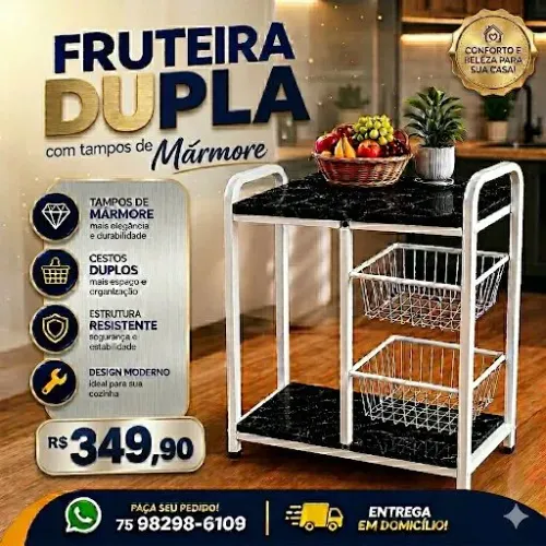 Fruteira dupla metálica com tampos de mármore