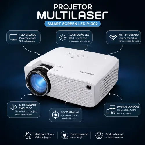 Projetor Multilaser Wi-Fi 120? Novo + HDMI |