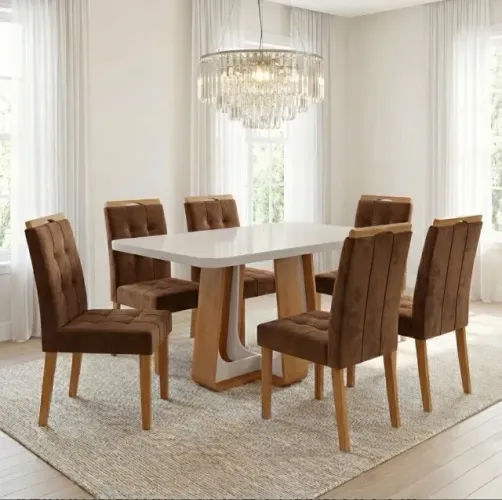 Conjunto Amplo Verona 170 com 6 Cadeiras Marrons