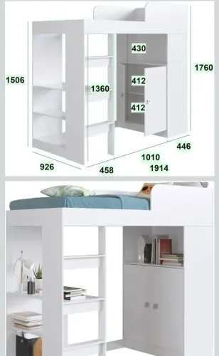 Cama alta com escrivaninha e armário