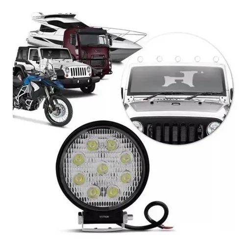 Farol Milha Auxiliar 9 Leds Redondo 12v 24v