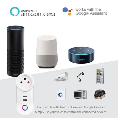 Tomada Inteligente Wi-fi com carregamento USB - Compatível com Alexa e Google Home