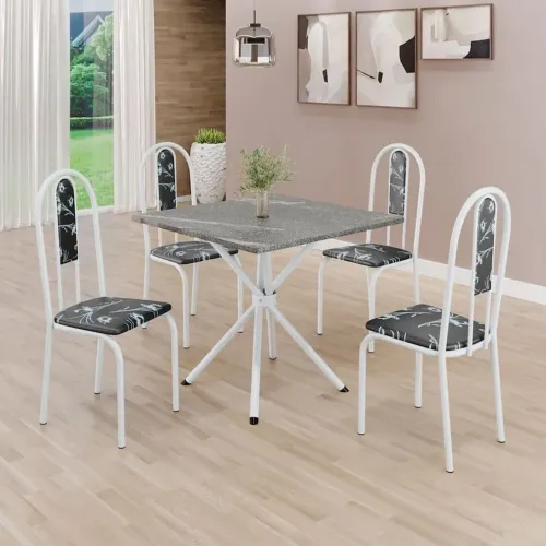 Jogo de Mesa e 4 Cadeiras para Cozinha 