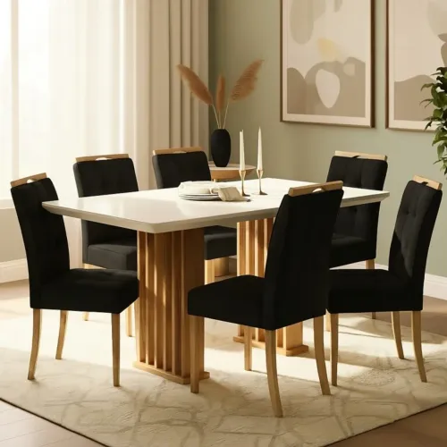 Mesa de Jantar Base Ripado 6 Cadeiras Lara tt76