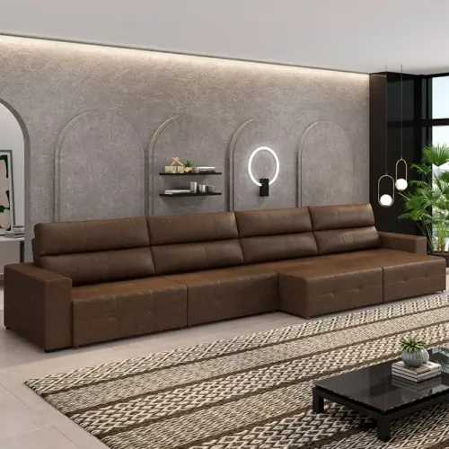 Sofá Retrátil Reclinável Malibu 2.90m Linho Cinza 1008 - D45