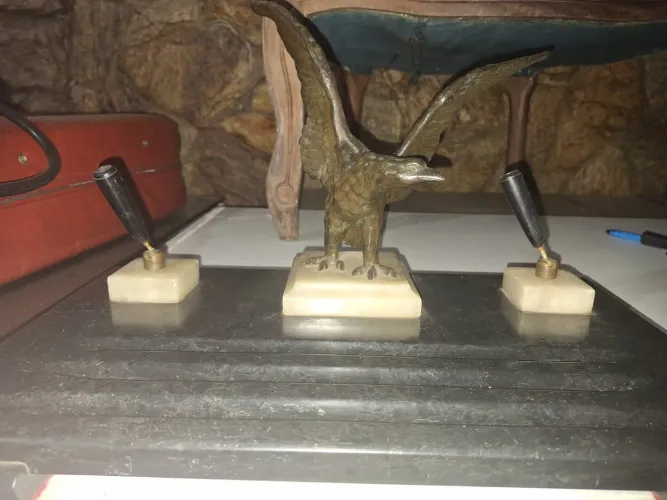 Tinteiro Antigo Mármore e Bronze