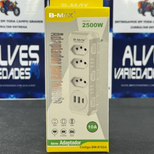 Adaptador De Tomada com 3 Tomadas + USB e Tipo-C - Bivolt, Alta Potência
