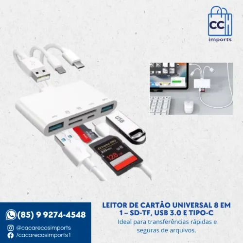 Hub 8 em 1 (lightning + Tipo-C + usb) - SD-TF, 2x US... | Novo | Garantia | Entrega Rápida