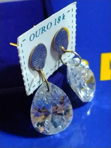Brincos Ouro 18 Kilates Pedra Zircônia Peso 9.00 Gramas 20 x 13 mm Altura 30 mm