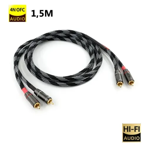 2 Unidades/Par de Cabos RCA 1,5 Metros HIFI 4N OFC