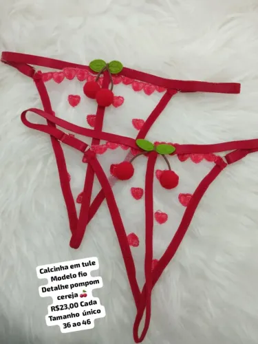 Calcinha em tule Detalhe em cereja modelo fio tamanho único 