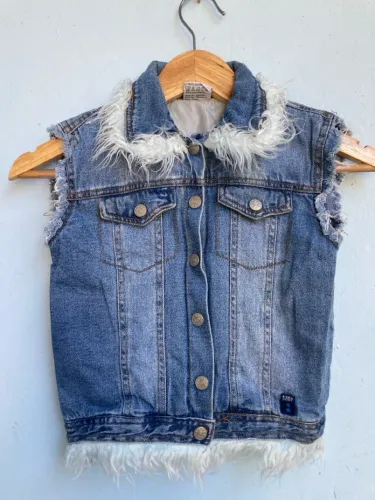 Colete Jeans Infantil Feminino, Tam 12