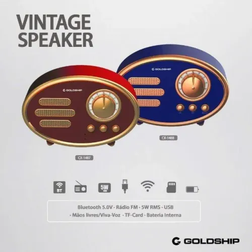 Caixa de Som Bluetooth Goldship CX-1487 ou CX-1488, azul ou vermelha