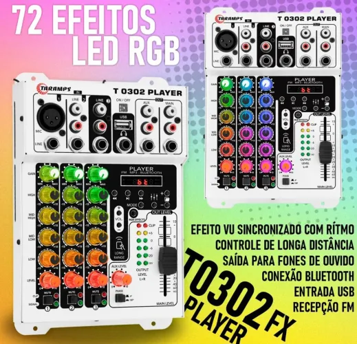 Mesa de Áudio 3 canais T0302 PLAYER com Led e Bluetooth 