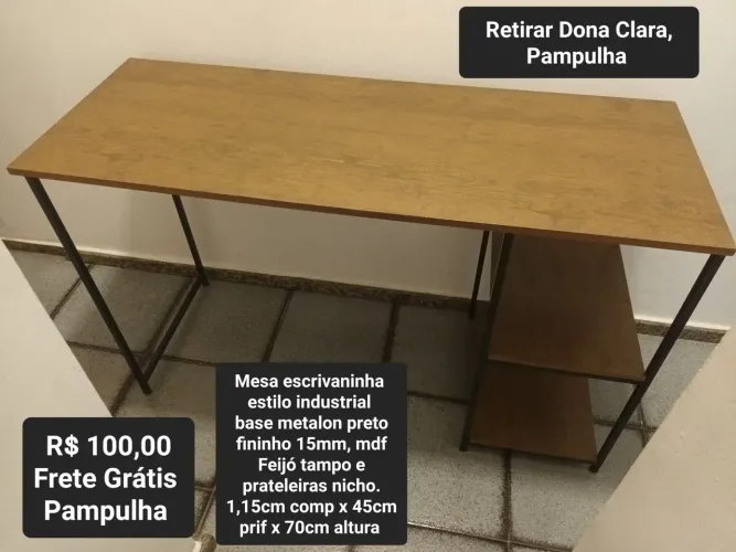 Mesa estilo industrial metalon fininho 15mm