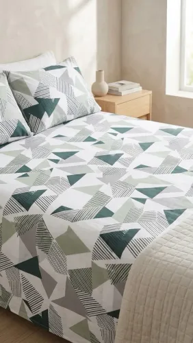 Jogo de Lençol Cama de Casal Completo (4 Peças) - Estampa Geométrica Moderna