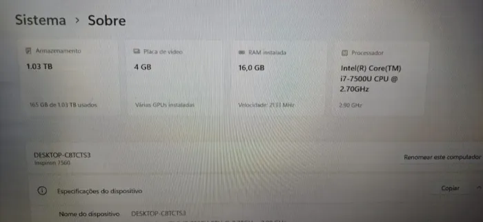 Notebook Dell Inspiron 7560 17 7ªgeração-1TB, 16RAM