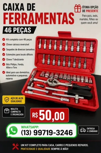 ? Caixa de Ferramentas 46 Peças - Kit Completo e Prático