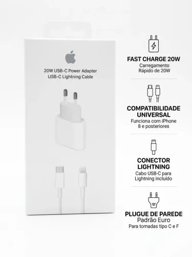 Kit Carregador iPhone Turbo 20W USB-C + Cabo Lightning 1M Fonte Rápida LACRADO NOVO