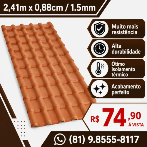 Telha PVC Eplast Plan 2,41m x 0,88cm / 1.5mm ( Cor: Ceramica)