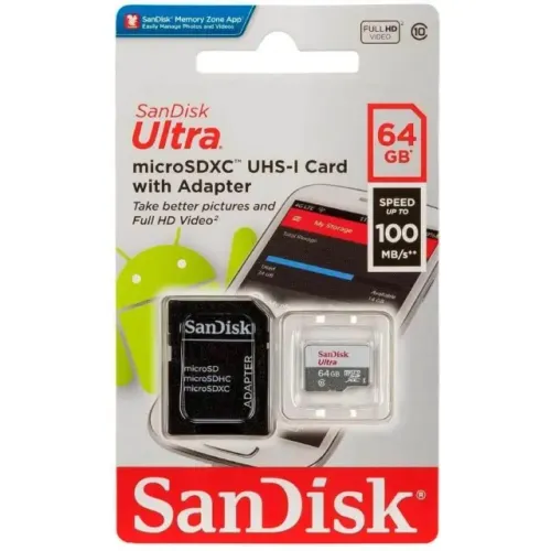 CARTAO DE MEMORIA MICRO SD 64GB SANDISK ULTRA 2X1 CLASSE 10 100MB/S - LOJA DADO DIGITAL