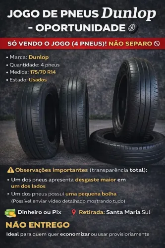 JOGO DE PNEUS Dunlop 175/70 R14 - OPORTUNIDADE