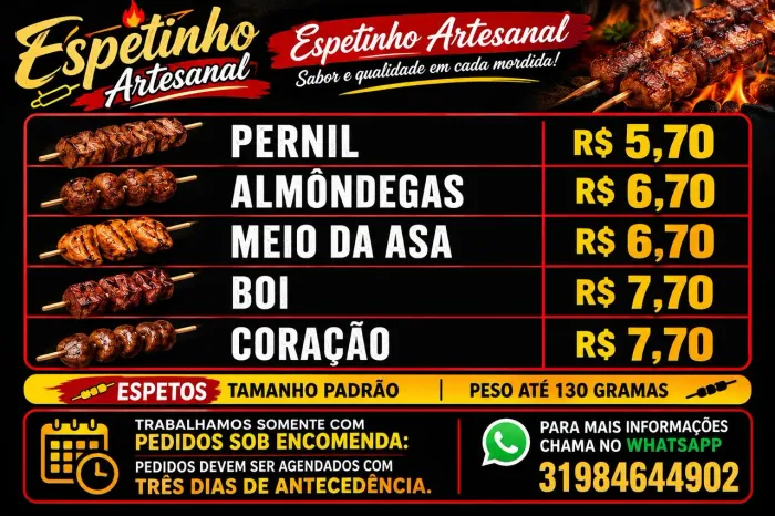 Espetinho artesanal congelados