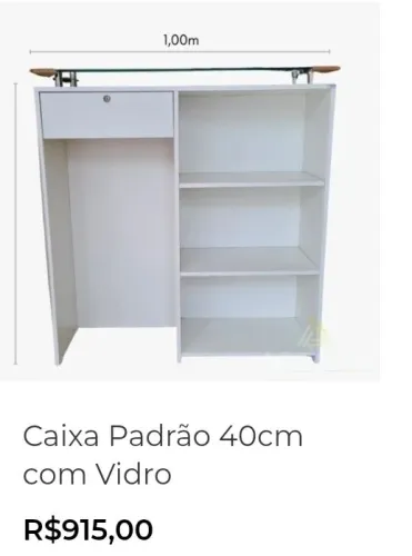 Balcão em mdf com tampo de vidro e gaveta com chaves