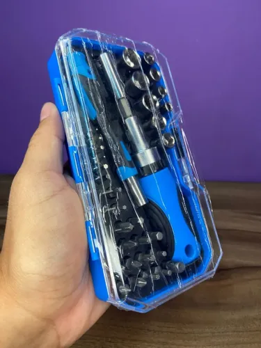 Jogo Chave Fenda Catracada Bits Soquetes Azul Sextavado