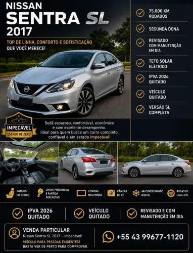 Nissan Sentra SL 2.0 Flexstart 16V Aut. 2017