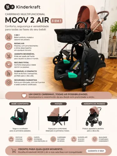 Carrinho de bebê, Moisés e bebê conforto. Kinderkraft MOOV 2 Air 3 em 1