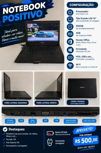 Notebook Positivo Toop para estudo