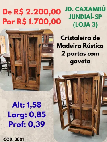 Cristaleira de Madeira Maciça 2 portas com gaveta