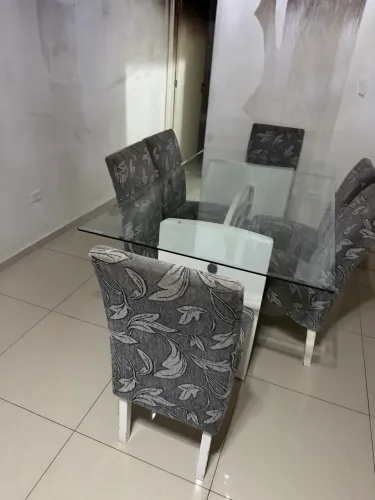 Mesa de Jantar 6 Lugares tampo de vidro