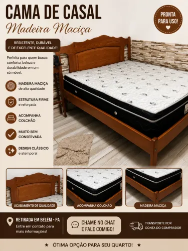 Cama de casal em madeira maciça