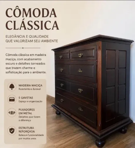 Cômoda clássica madeira maciça