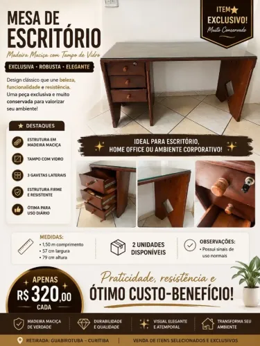 MESA DE ESCRITÓRIO EM MADEIRA MACIÇA