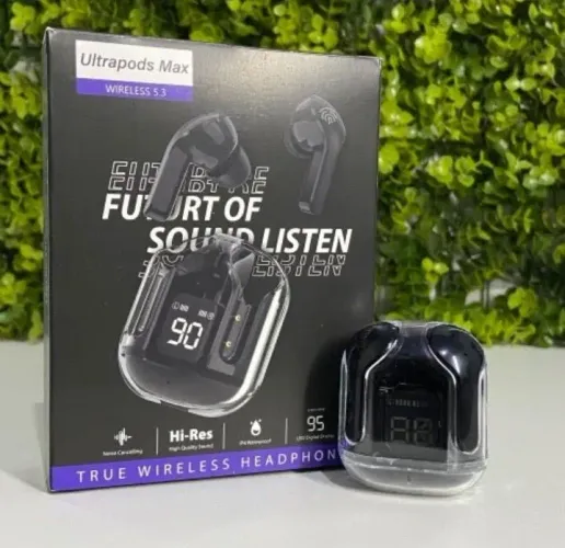 Fone de ouvido bluetooth preto recarregável com mostrador digital