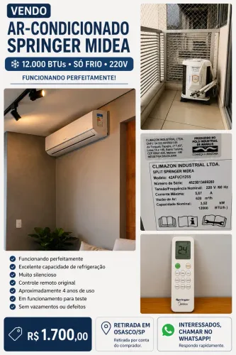 Vendo ar condicionado inverter Midea 12000 btus frio