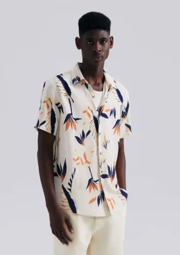 NOVA - Camisa masculina manga curta estampada em linho - Hering