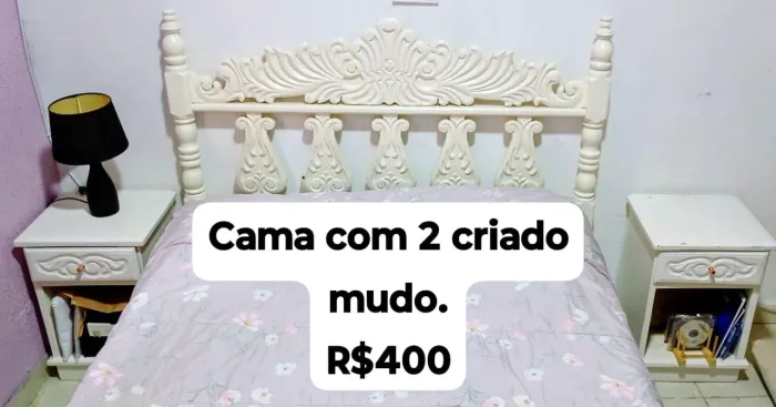 Cama de Casal com criado mudo