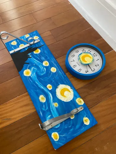 Prateleira com pintura 100% feita à mão | Noite Estrelada de Van Gogh