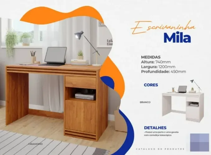 Mesa Escrivaninha Casal Mila C/ 1 Porta E 1 Gaveta Cinamomo Cinamomo