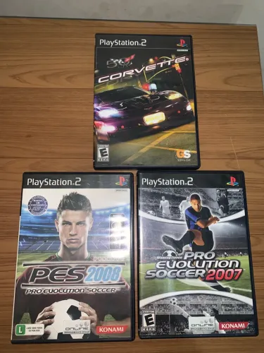 Lote 3 Caixas Vazias c/ Encarte Original PS2 - PES 2008 + WE 2007 + Corvette