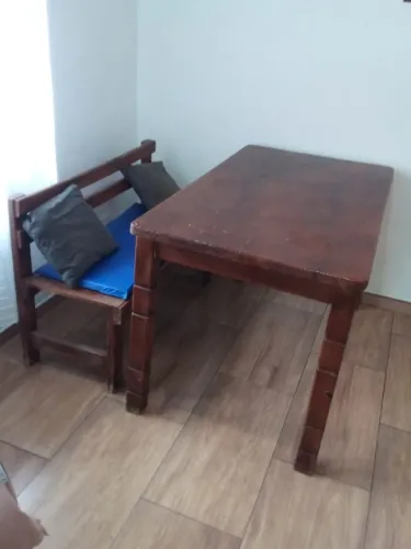 Mesa e banco, madeira maciça - Oferta