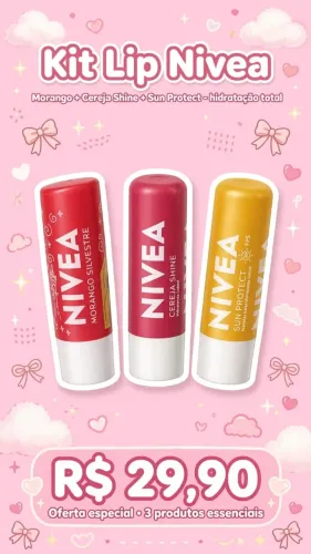 KIT LIP NIVEA MAIS AMADO - 3 UNIDADES ORIGINAIS